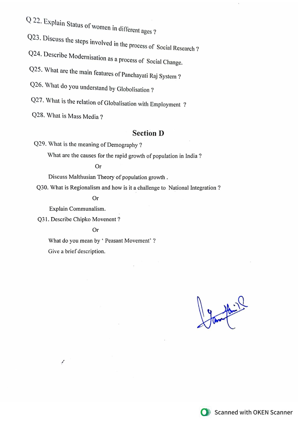 JKBOSE Class 12 Sociology Model Question Paper - Page 3