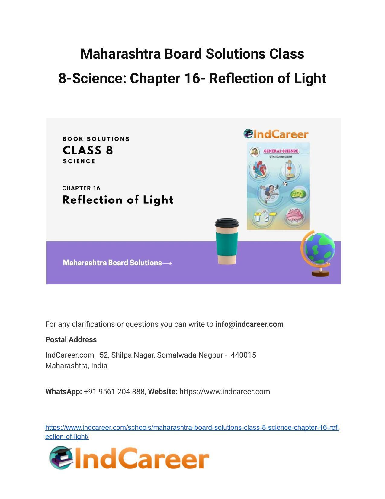 Maharashtra Board Solutions Class 8-Science: Chapter 16- Reflection of Light - Page 1
