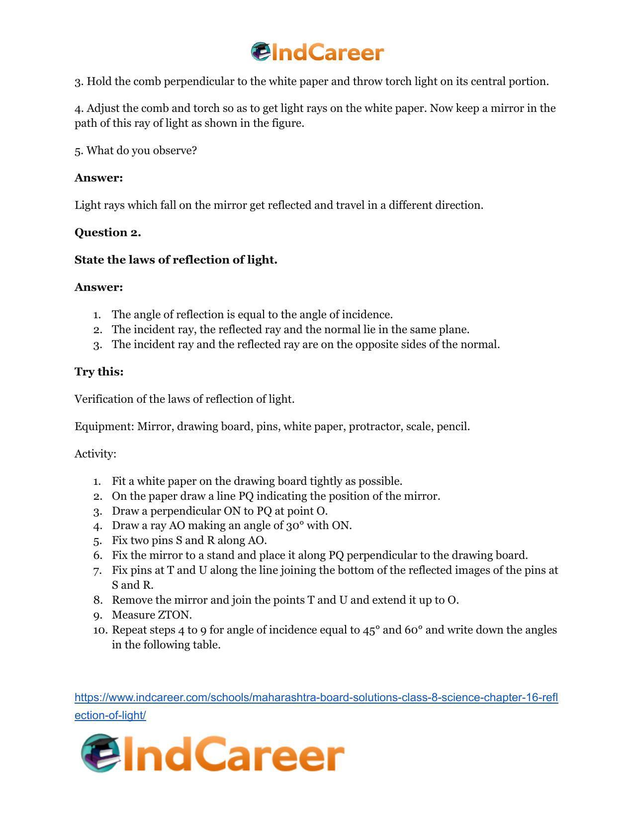 Maharashtra Board Solutions Class 8-Science: Chapter 16- Reflection of Light - Page 13