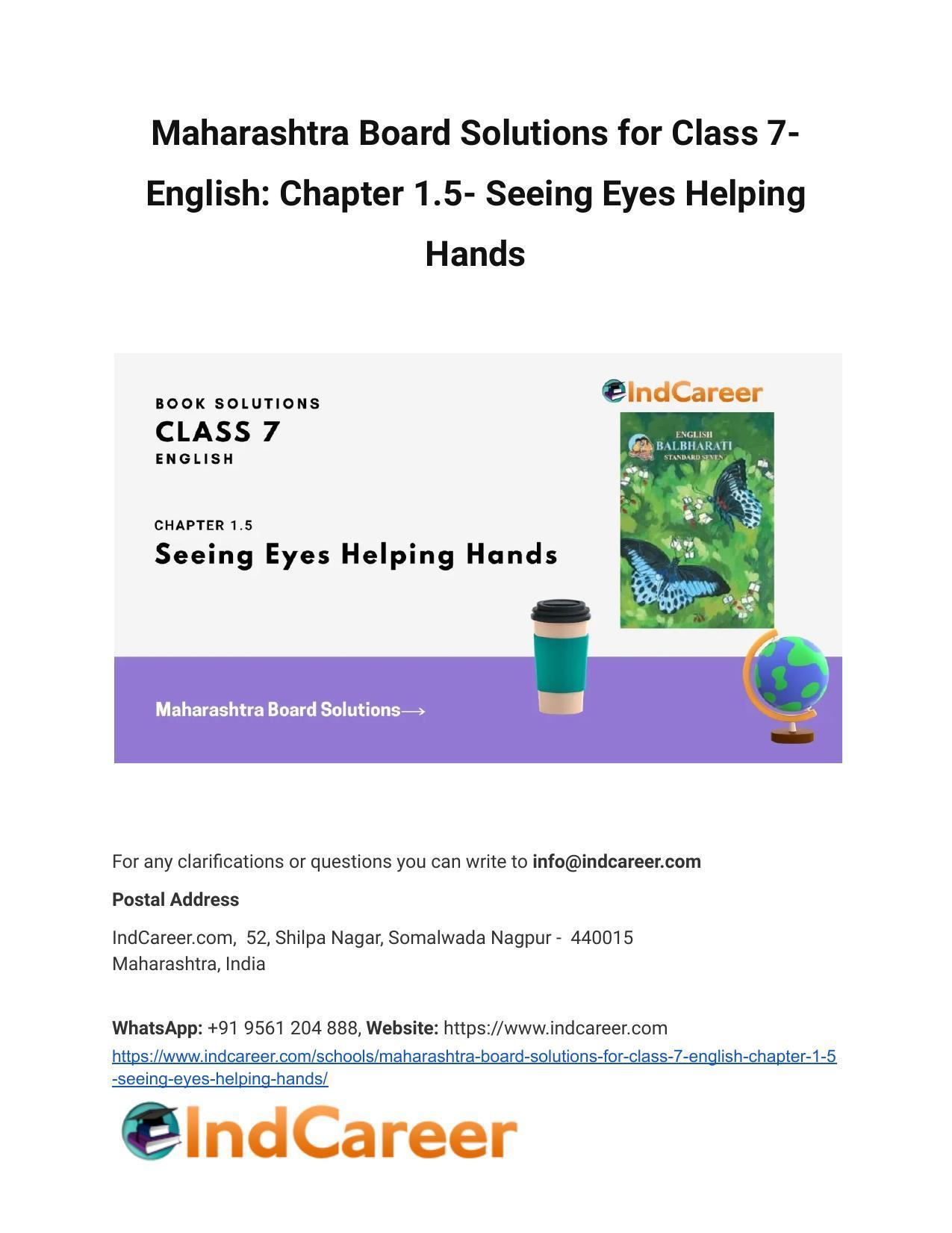 Maharashtra Board Solutions for Class 7- English: Chapter 1.5- Seeing Eyes Helping Hands - Page 1