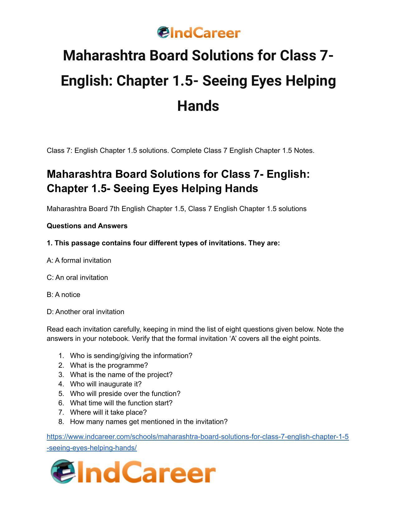 Maharashtra Board Solutions for Class 7- English: Chapter 1.5- Seeing Eyes Helping Hands - Page 2