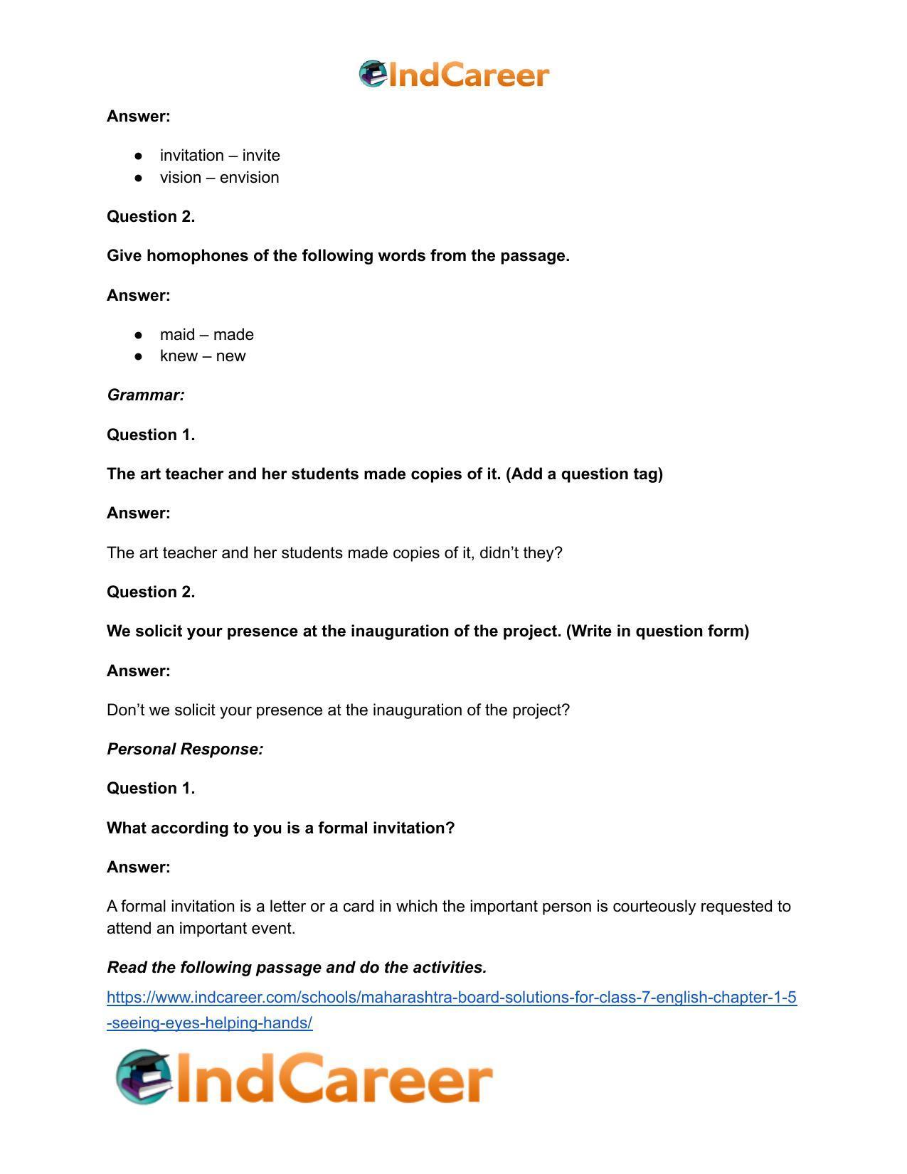 Maharashtra Board Solutions for Class 7- English: Chapter 1.5- Seeing Eyes Helping Hands - Page 8