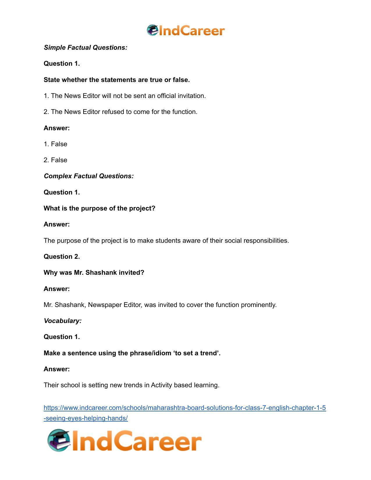 Maharashtra Board Solutions for Class 7- English: Chapter 1.5- Seeing Eyes Helping Hands - Page 9