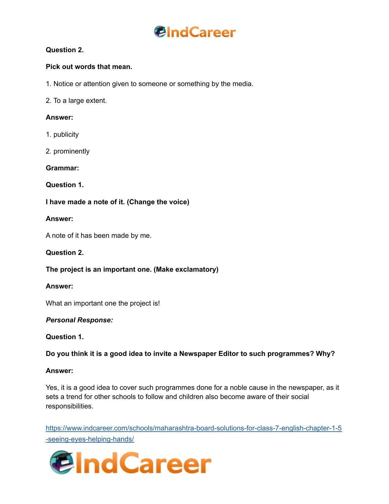 Maharashtra Board Solutions for Class 7- English: Chapter 1.5- Seeing Eyes Helping Hands - Page 10