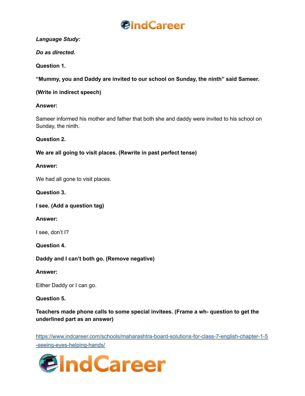 Maharashtra Board Solutions for Class 7- English: Chapter 1.5- Seeing Eyes Helping Hands - Page 11