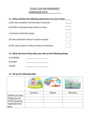 Worksheets for Class 2 EVS Assignment 39 Season