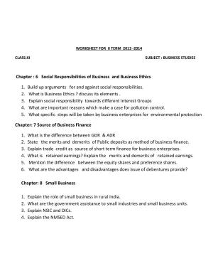 CBSE Worksheets for Class 11 Business Studies Business and Business Ethics Assignment