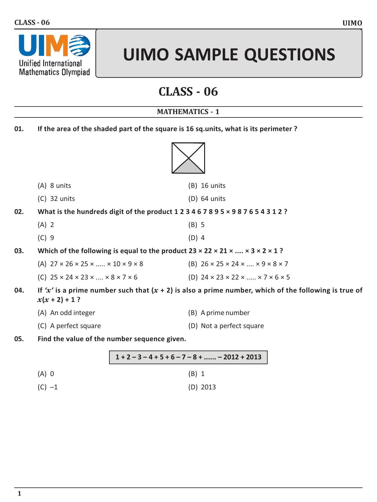 UIMO Class 6 2023 Sample Paper - Page 1