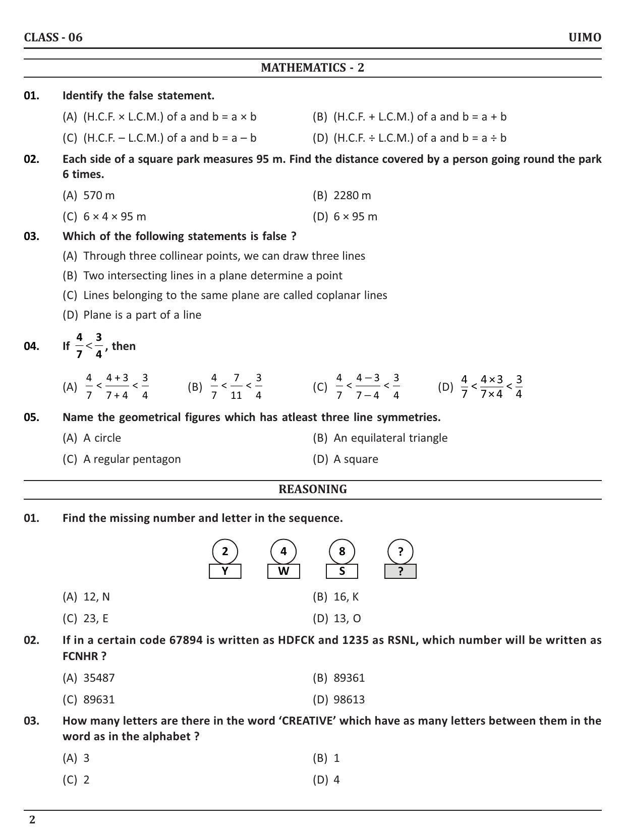 UIMO Class 6 2023 Sample Paper - Page 2