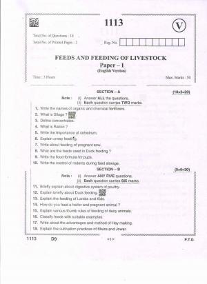 AP Intermediate 2nd Year Vocational Question Paper September-2021- Feeds & FeedingofLifeStocks-I