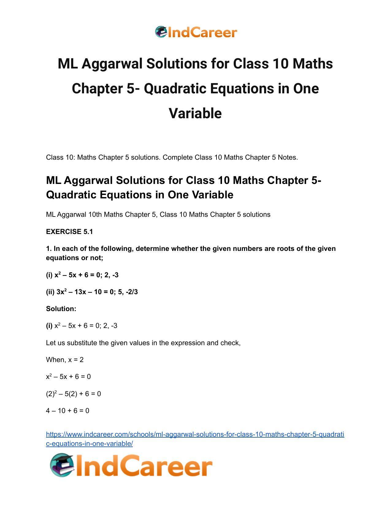 ML Aggarwal Solutions for Class 10 Maths Chapter 5- Quadratic Equations in One Variable - Page 2