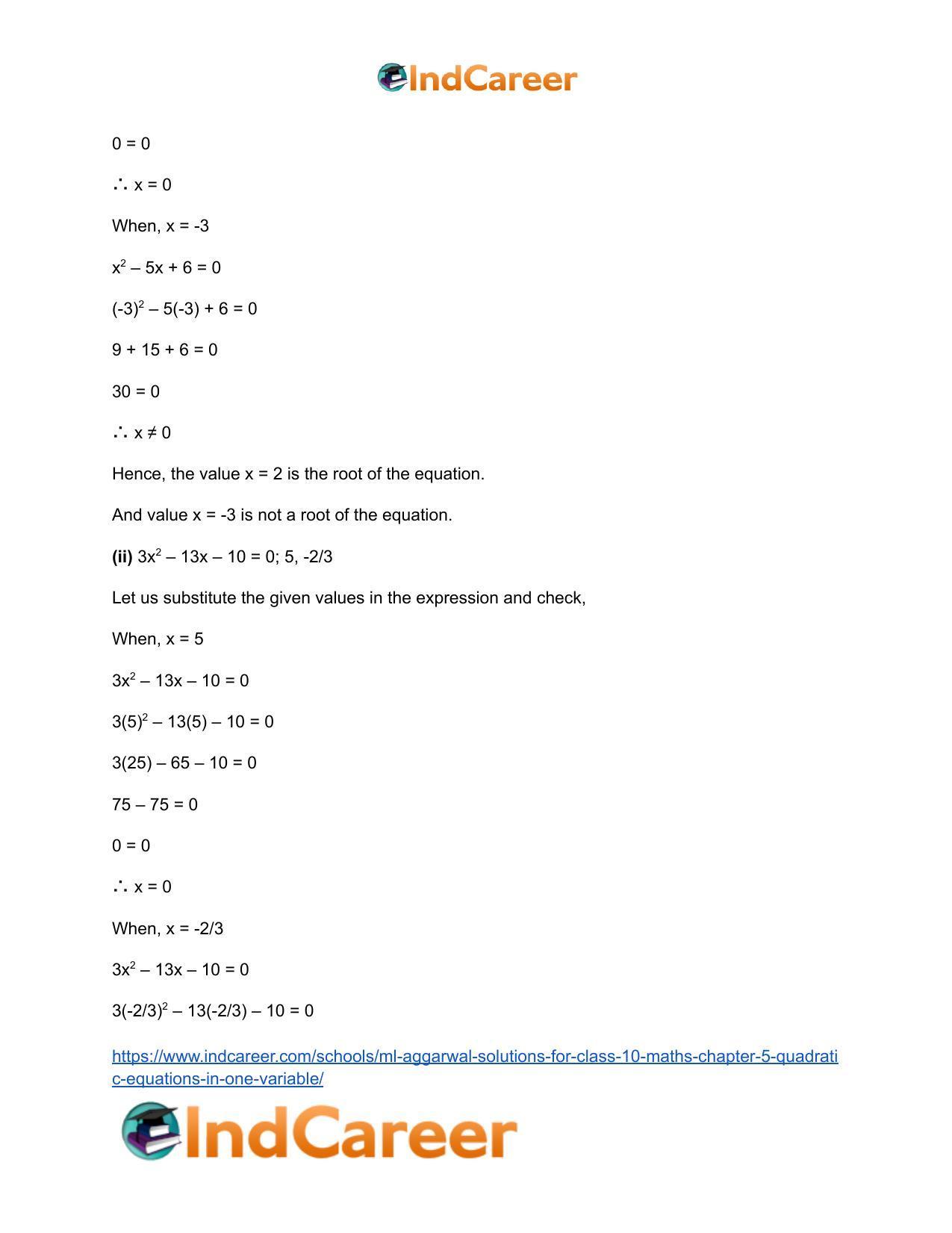 ML Aggarwal Solutions for Class 10 Maths Chapter 5- Quadratic Equations in One Variable - Page 3