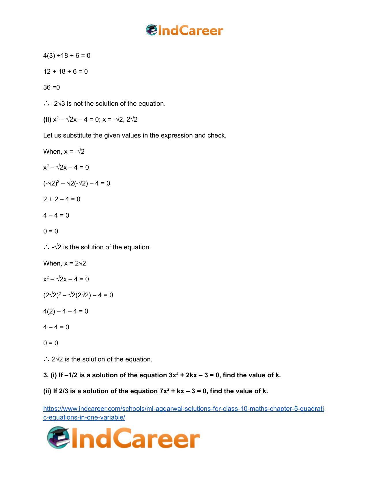ML Aggarwal Solutions for Class 10 Maths Chapter 5- Quadratic Equations in One Variable - Page 5