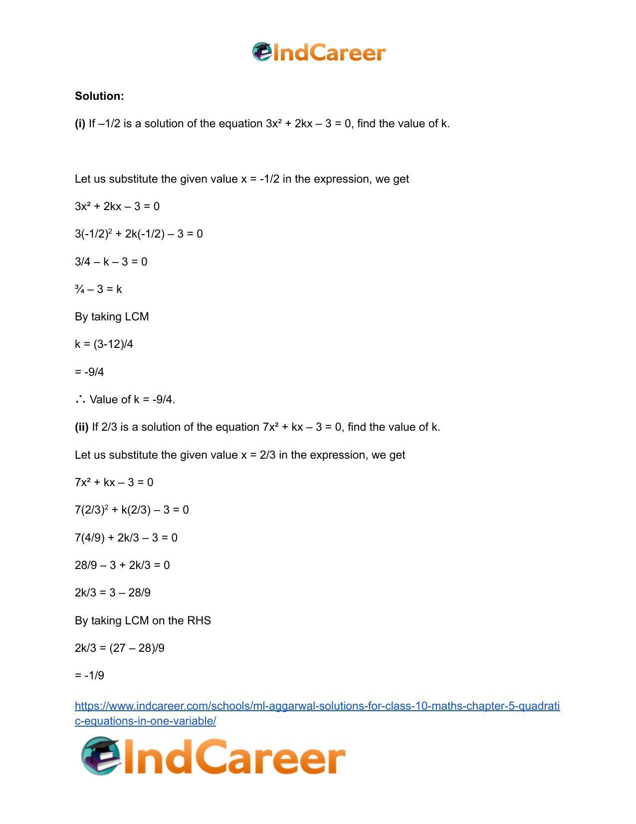 ML Aggarwal Solutions for Class 10 Maths Chapter 5- Quadratic Equations in One Variable - Page 6