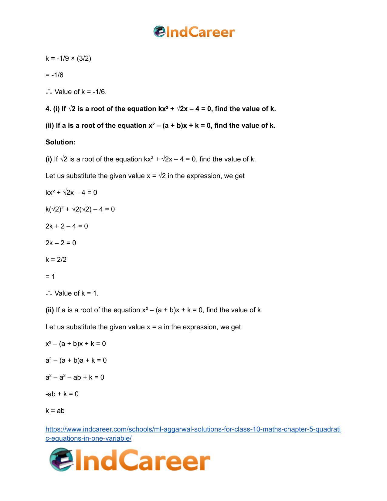 ML Aggarwal Solutions for Class 10 Maths Chapter 5- Quadratic Equations in One Variable - Page 7