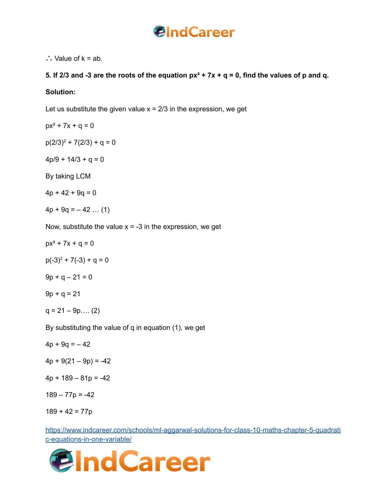 ML Aggarwal Solutions for Class 10 Maths Chapter 5- Quadratic Equations in One Variable - Page 8