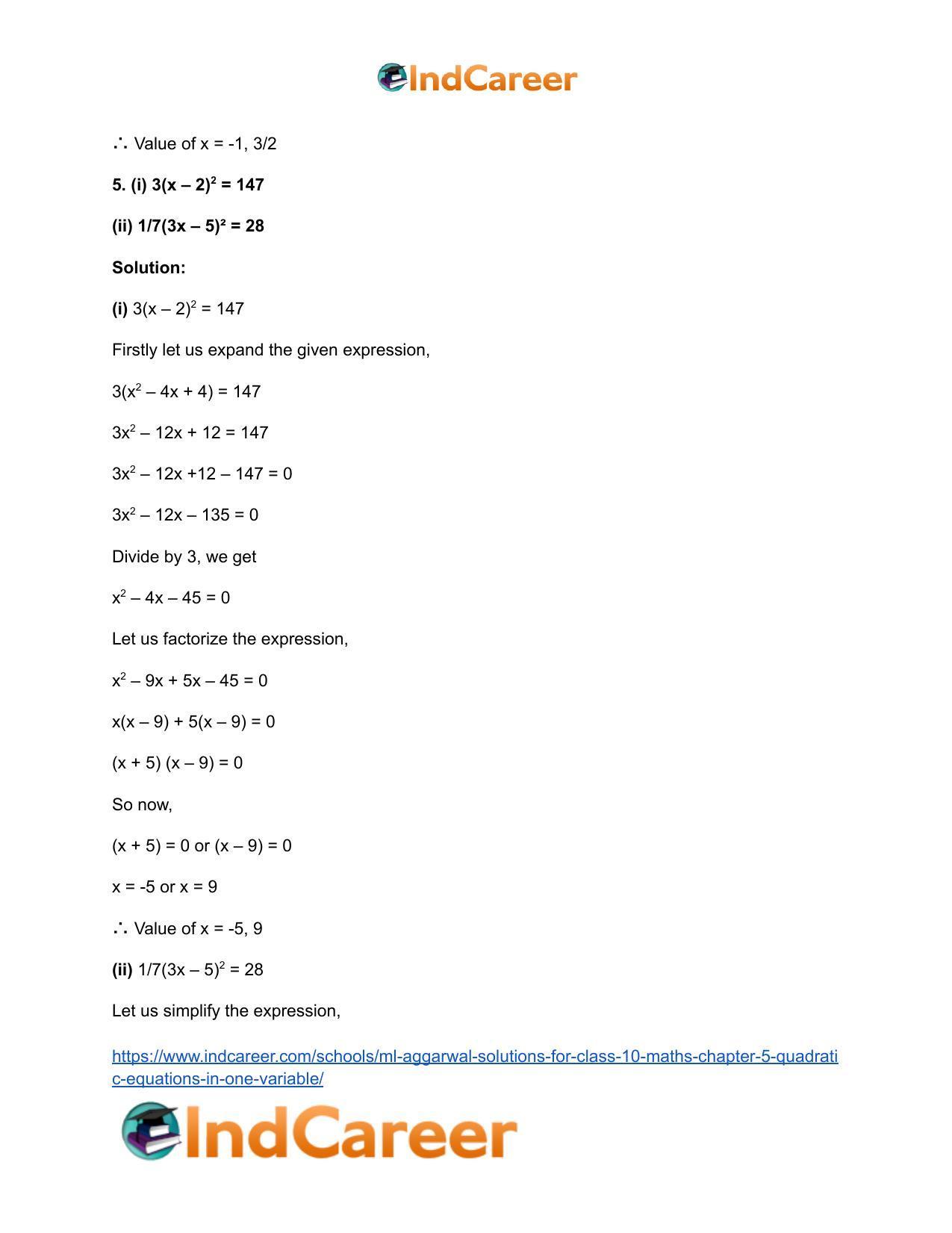 ML Aggarwal Solutions for Class 10 Maths Chapter 5- Quadratic Equations in One Variable - Page 14
