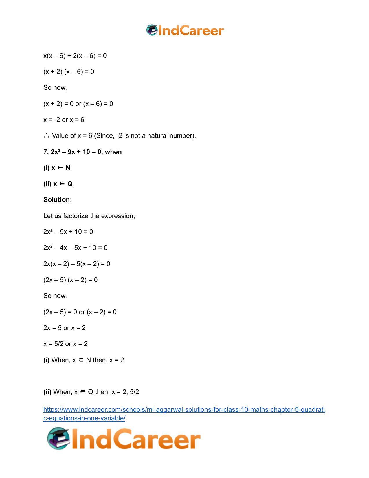 ML Aggarwal Solutions for Class 10 Maths Chapter 5- Quadratic Equations in One Variable - Page 16