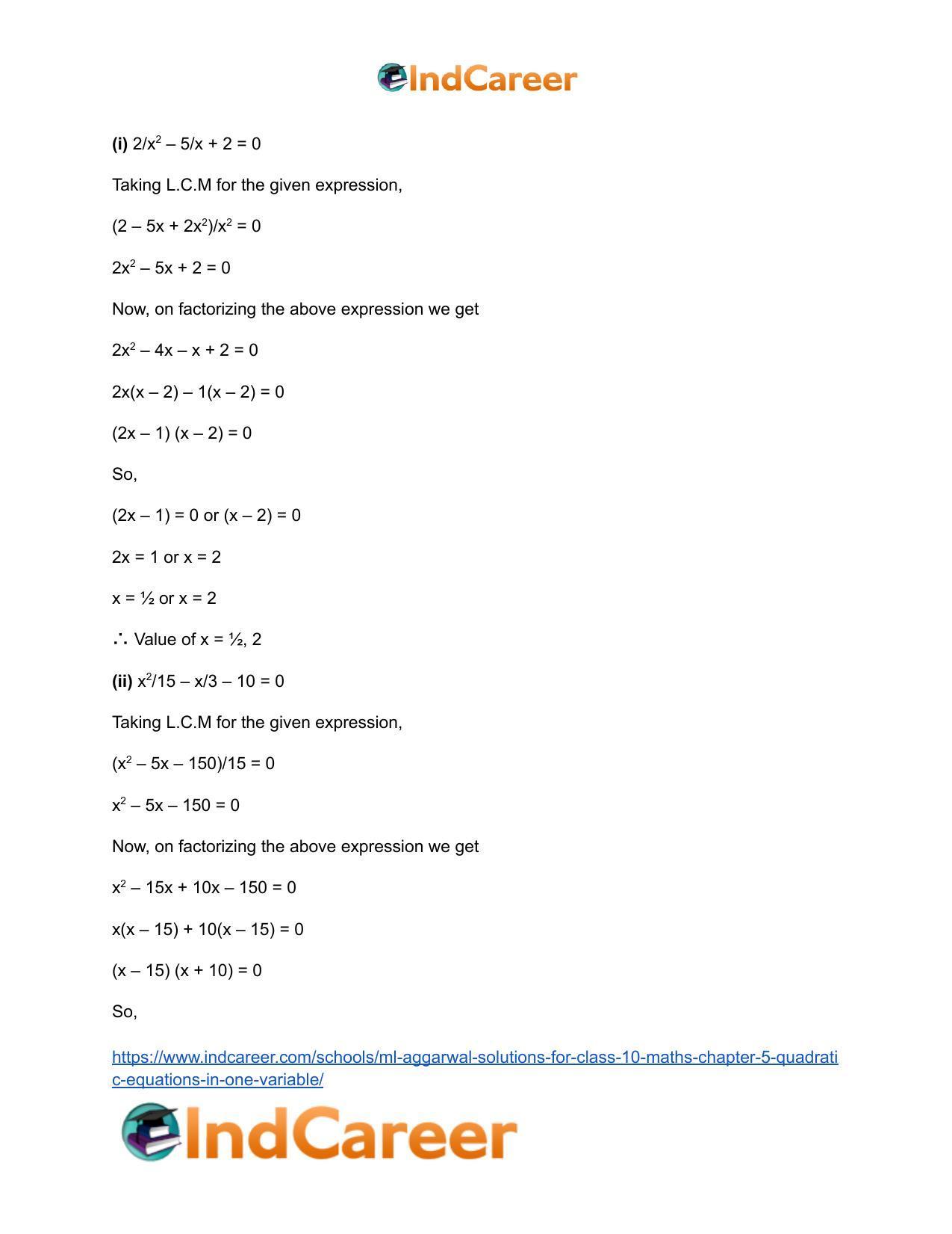 ML Aggarwal Solutions for Class 10 Maths Chapter 5- Quadratic Equations in One Variable - Page 21