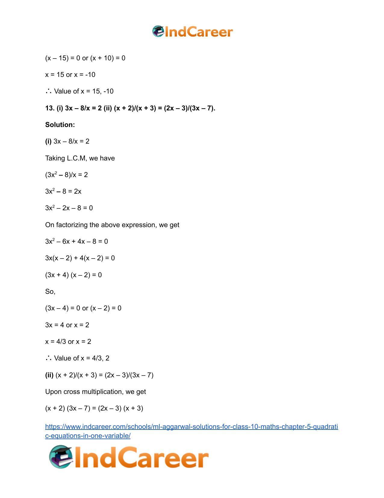 ML Aggarwal Solutions for Class 10 Maths Chapter 5- Quadratic Equations in One Variable - Page 22