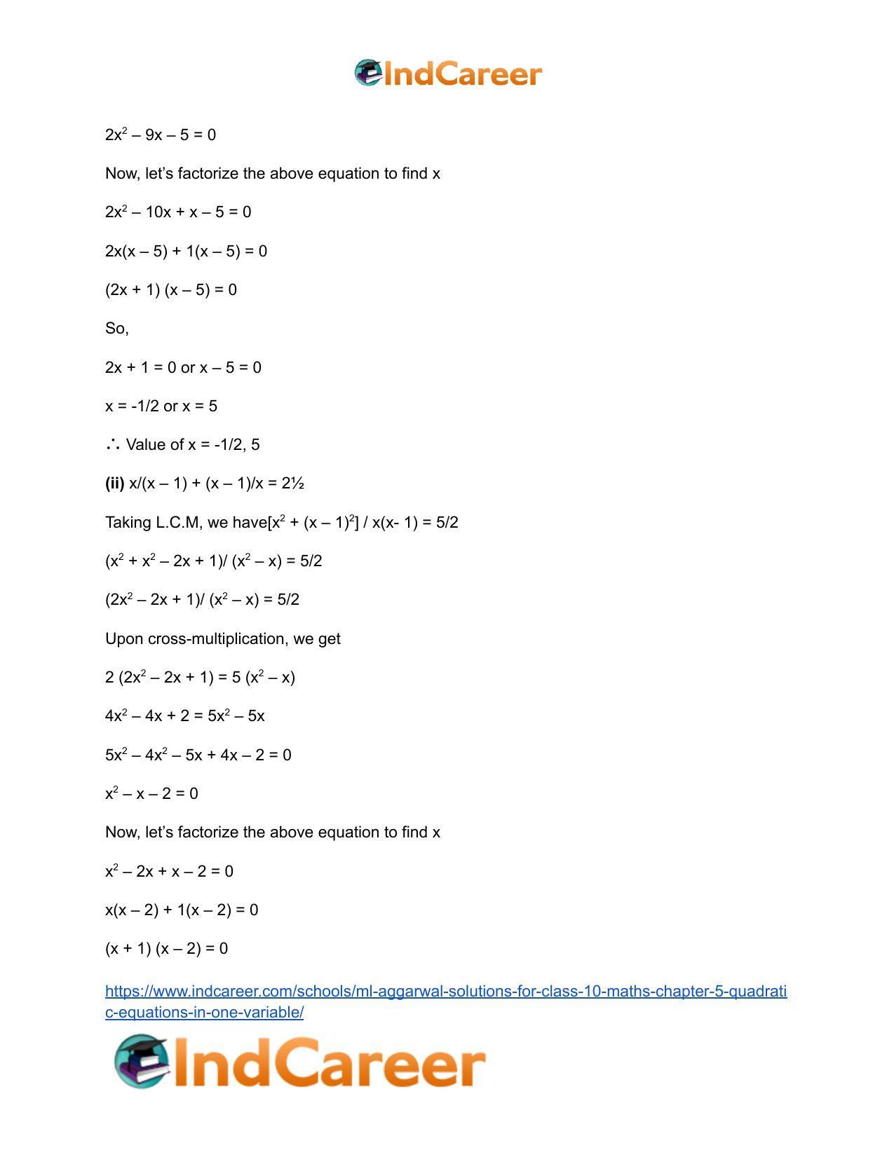 ML Aggarwal Solutions for Class 10 Maths Chapter 5- Quadratic Equations in One Variable - Page 24
