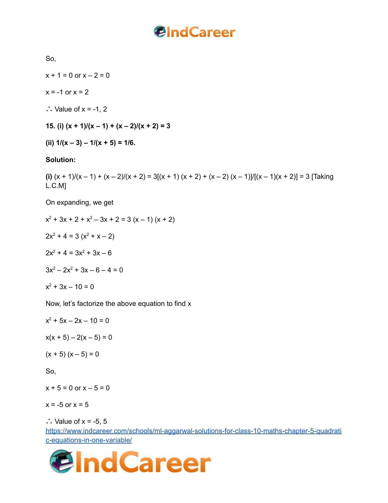ML Aggarwal Solutions for Class 10 Maths Chapter 5- Quadratic Equations in One Variable - Page 25