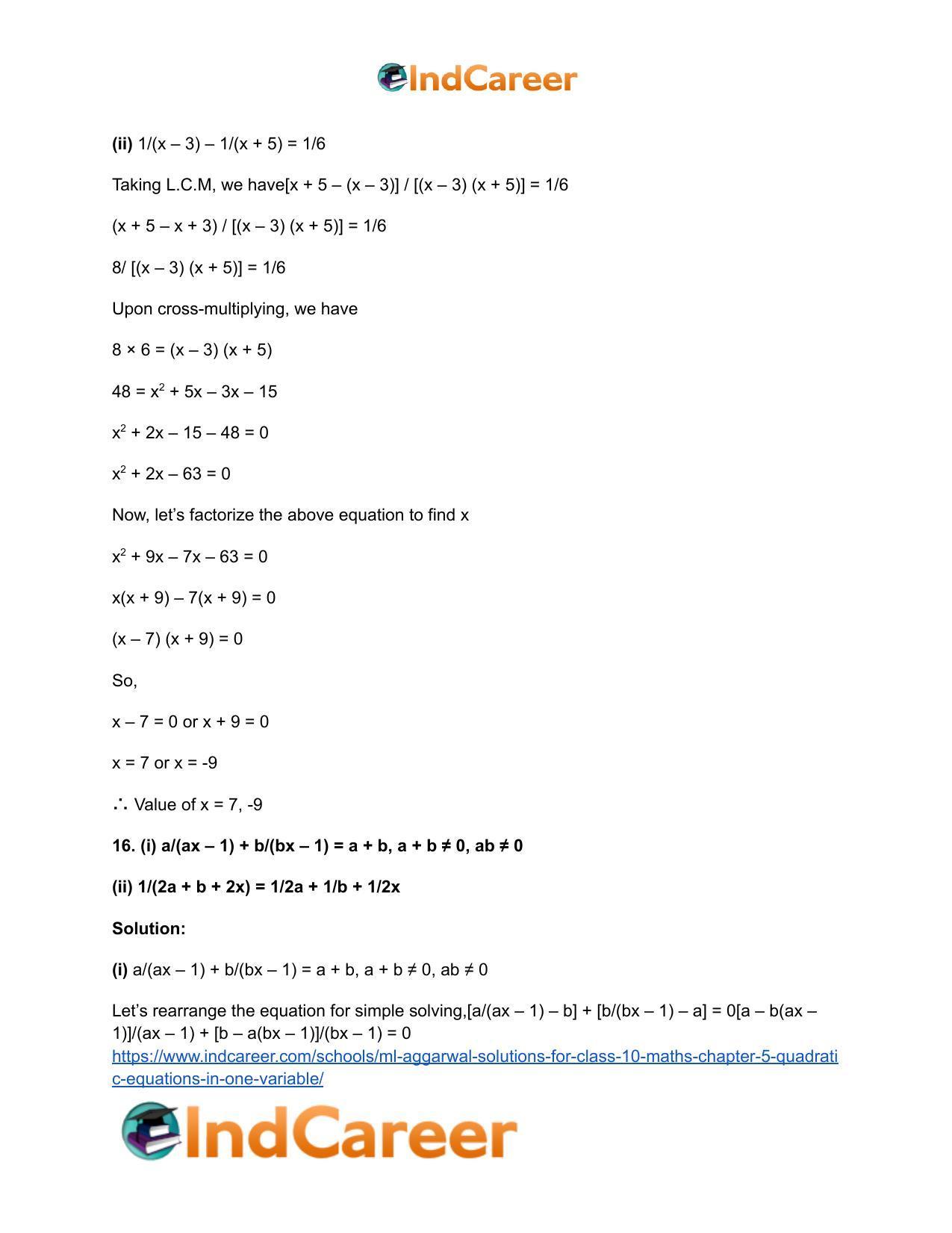 ML Aggarwal Solutions for Class 10 Maths Chapter 5- Quadratic Equations in One Variable - Page 26