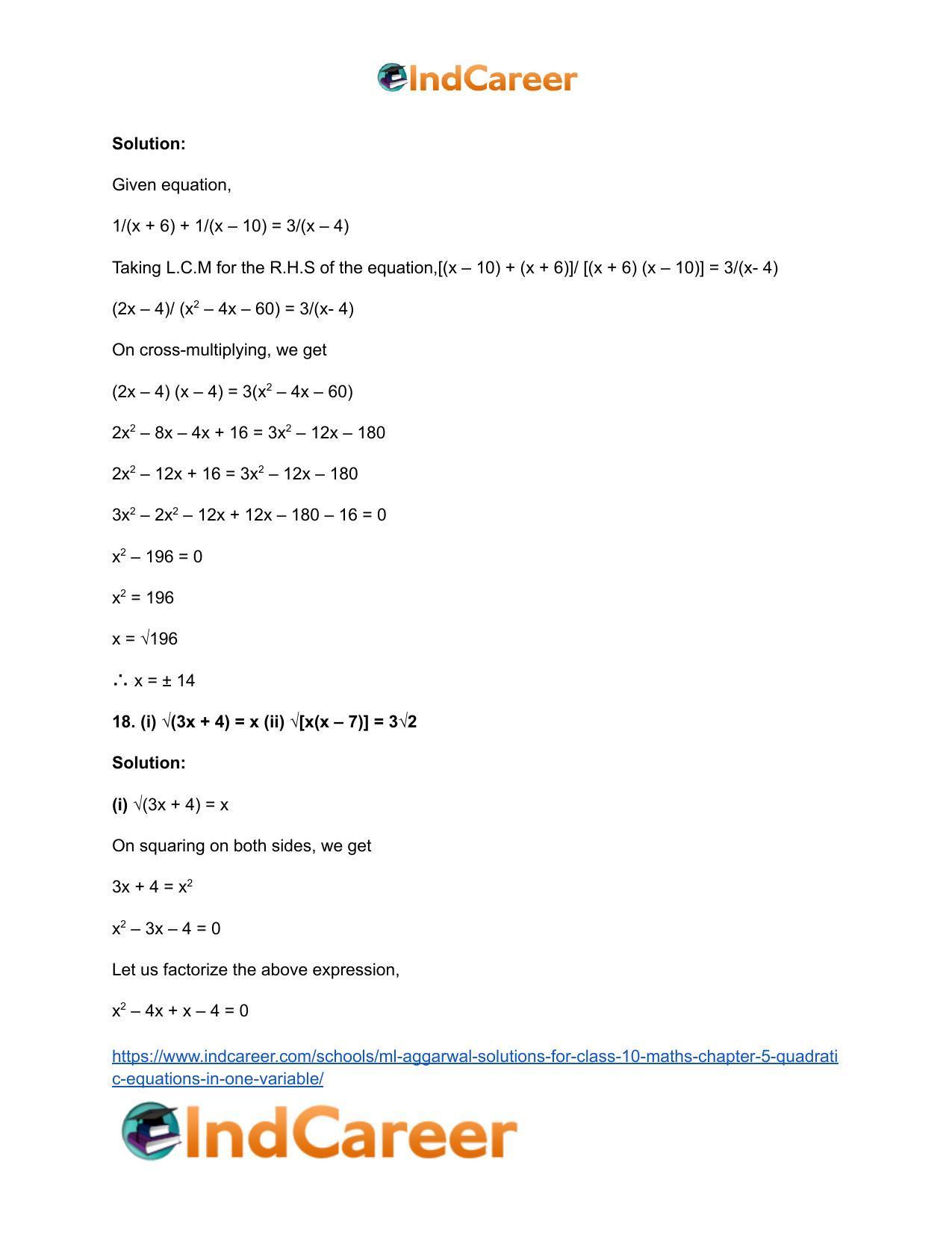 ML Aggarwal Solutions for Class 10 Maths Chapter 5- Quadratic Equations in One Variable - Page 30