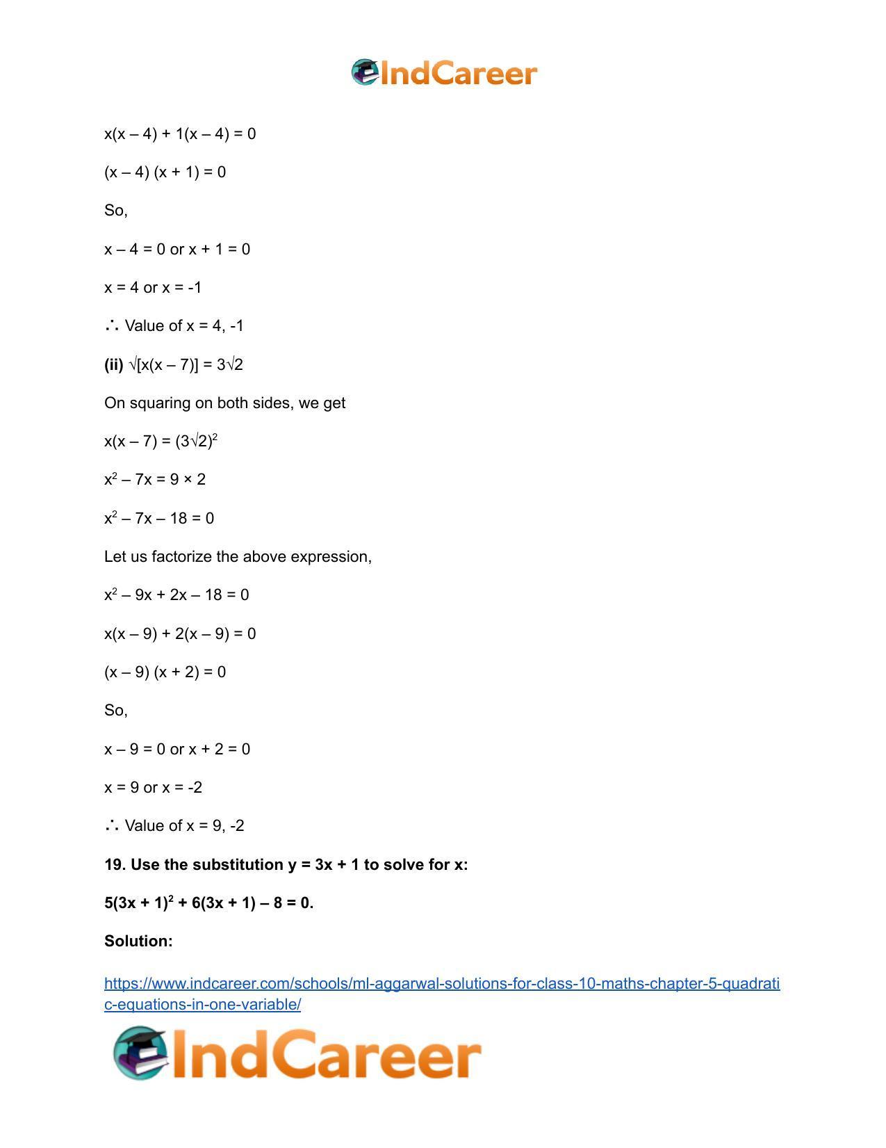 ML Aggarwal Solutions for Class 10 Maths Chapter 5- Quadratic Equations in One Variable - Page 31
