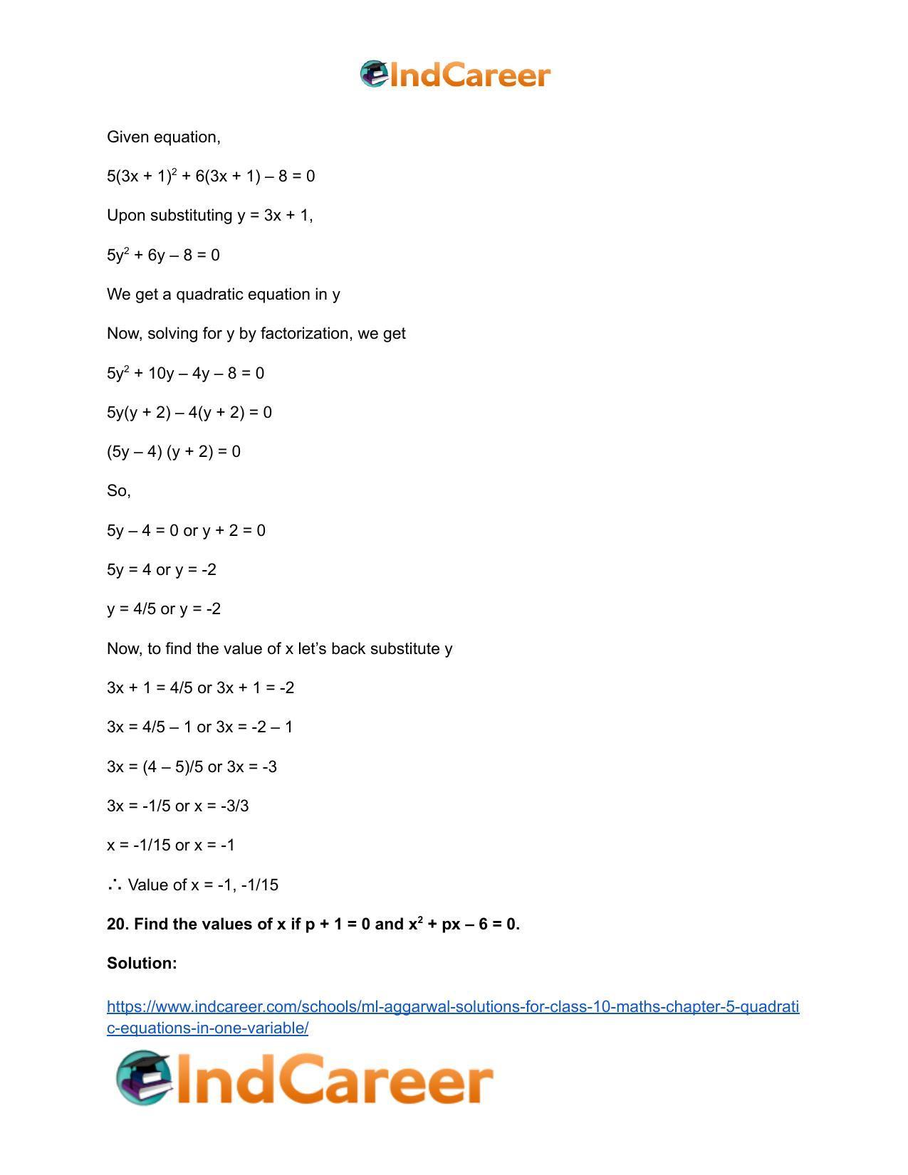 ML Aggarwal Solutions for Class 10 Maths Chapter 5- Quadratic Equations in One Variable - Page 32