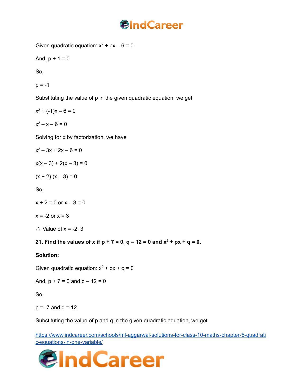 ML Aggarwal Solutions for Class 10 Maths Chapter 5- Quadratic Equations in One Variable - Page 33