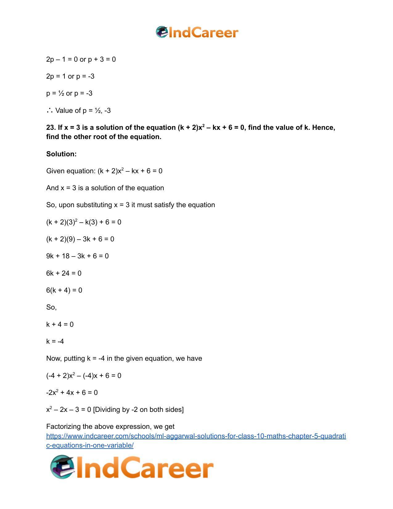 ML Aggarwal Solutions for Class 10 Maths Chapter 5- Quadratic Equations in One Variable - Page 35