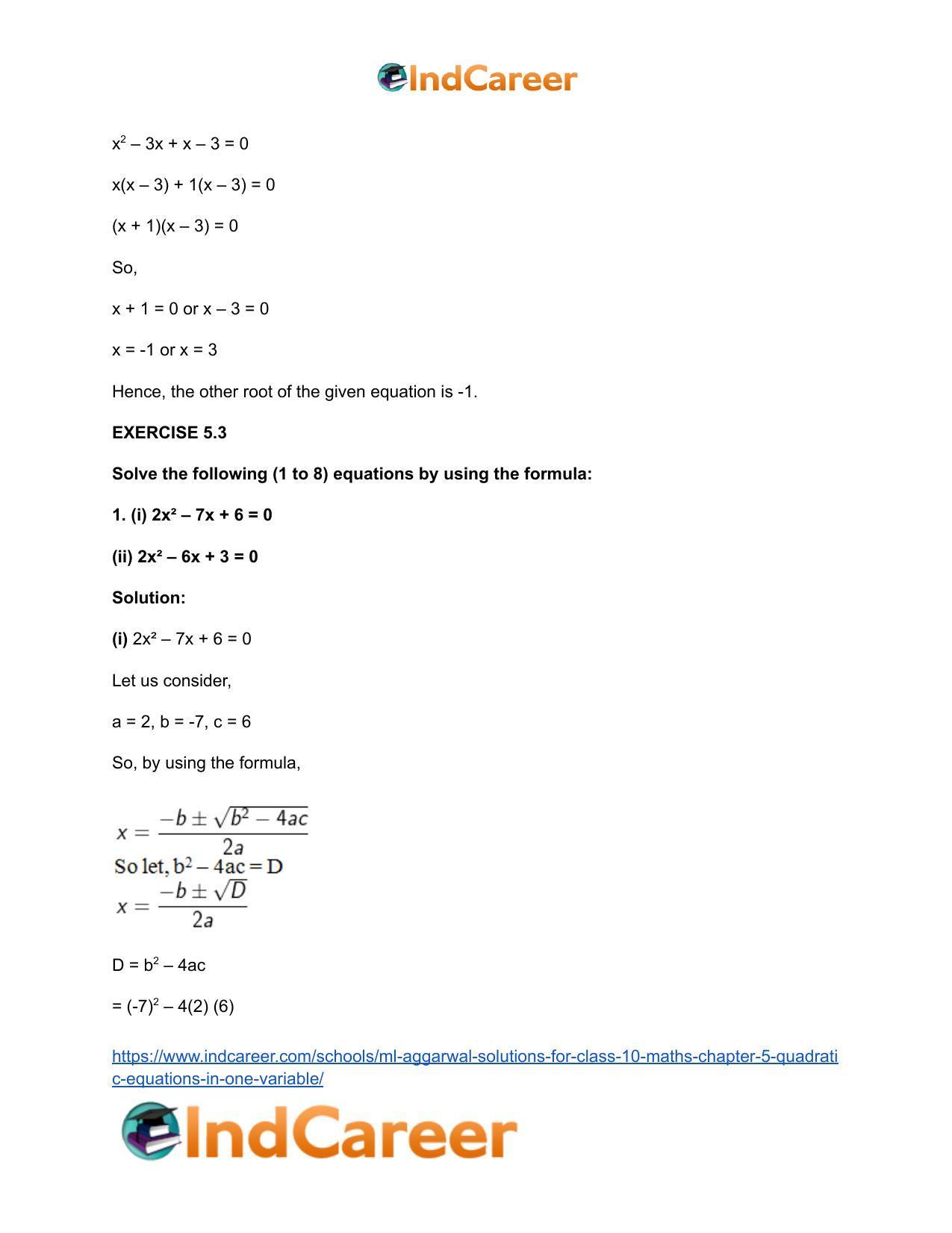 ML Aggarwal Solutions for Class 10 Maths Chapter 5- Quadratic Equations in One Variable - Page 36