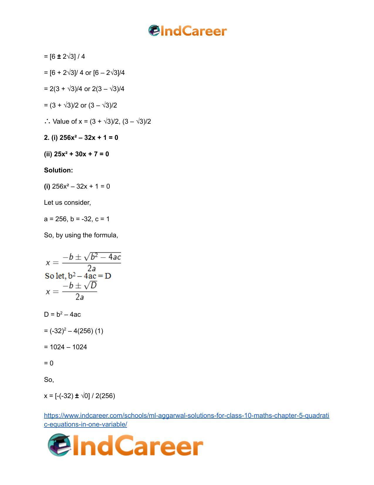 ML Aggarwal Solutions for Class 10 Maths Chapter 5- Quadratic Equations in One Variable - Page 38