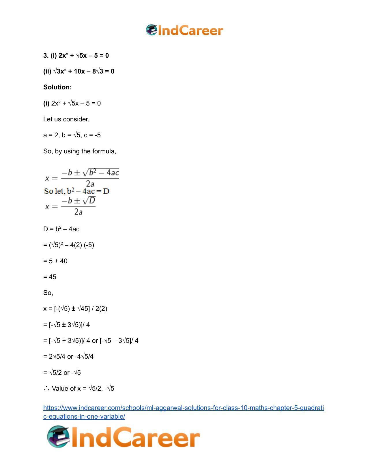 ML Aggarwal Solutions for Class 10 Maths Chapter 5- Quadratic Equations in One Variable - Page 40