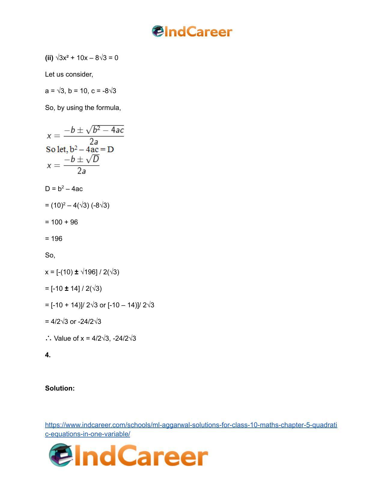 ML Aggarwal Solutions for Class 10 Maths Chapter 5- Quadratic Equations in One Variable - Page 41