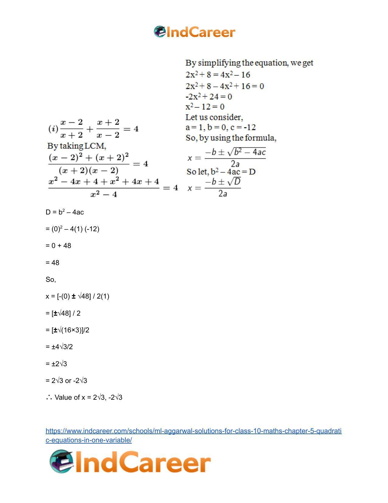 ML Aggarwal Solutions for Class 10 Maths Chapter 5- Quadratic Equations in One Variable - Page 42
