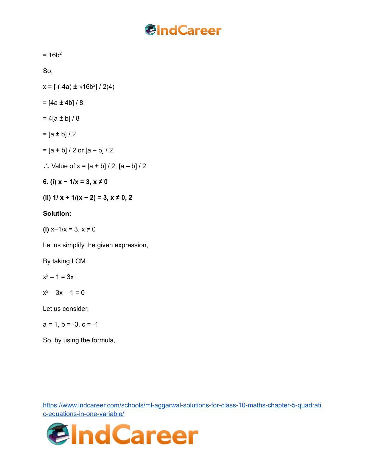ML Aggarwal Solutions for Class 10 Maths Chapter 5- Quadratic Equations in One Variable - Page 46