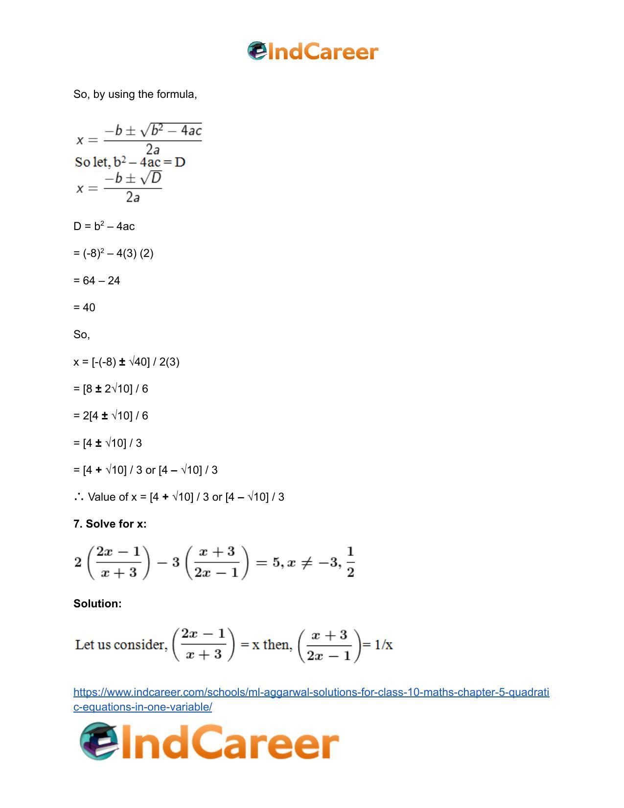 ML Aggarwal Solutions for Class 10 Maths Chapter 5- Quadratic Equations in One Variable - Page 48