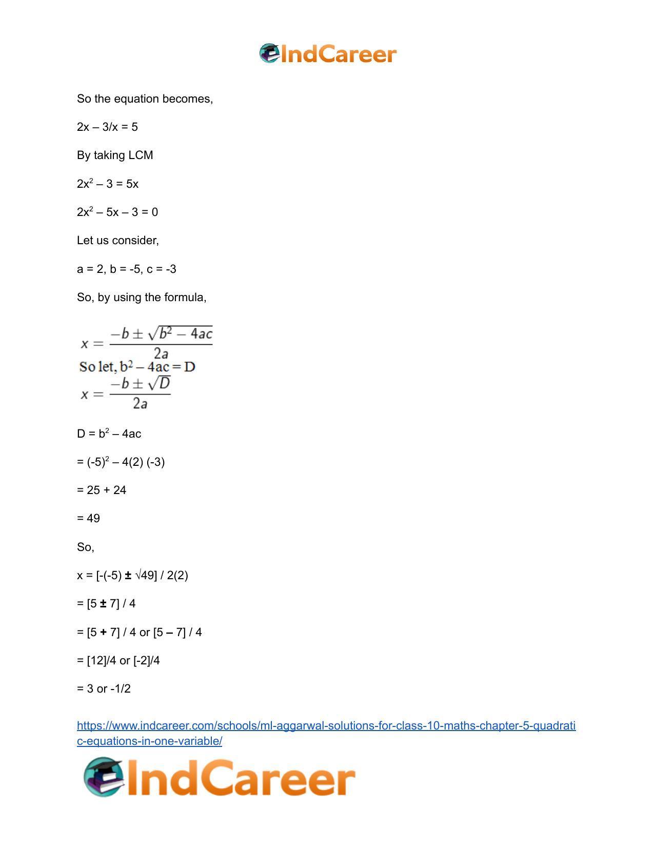 ML Aggarwal Solutions for Class 10 Maths Chapter 5- Quadratic Equations in One Variable - Page 49