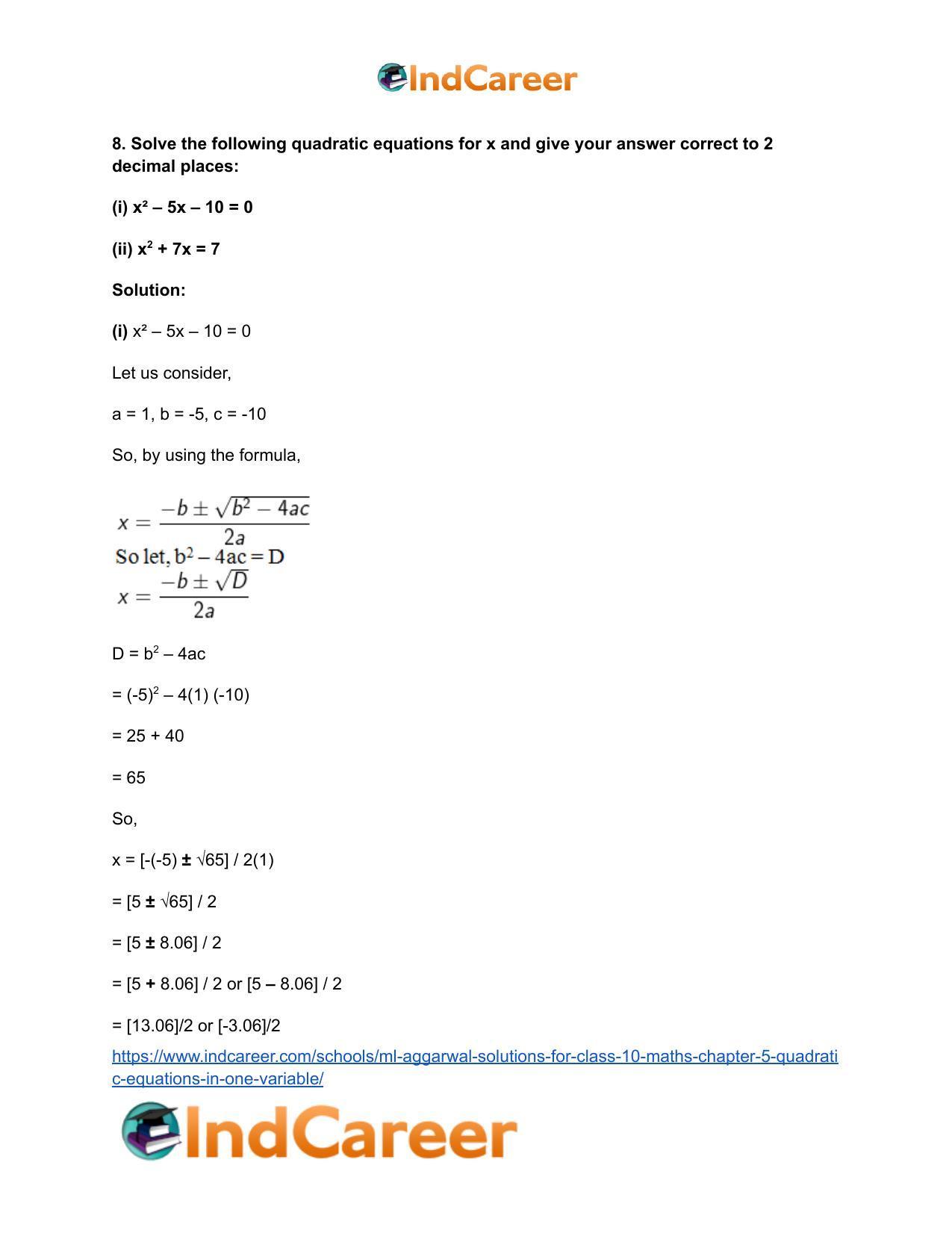 ML Aggarwal Solutions for Class 10 Maths Chapter 5- Quadratic Equations in One Variable - Page 51