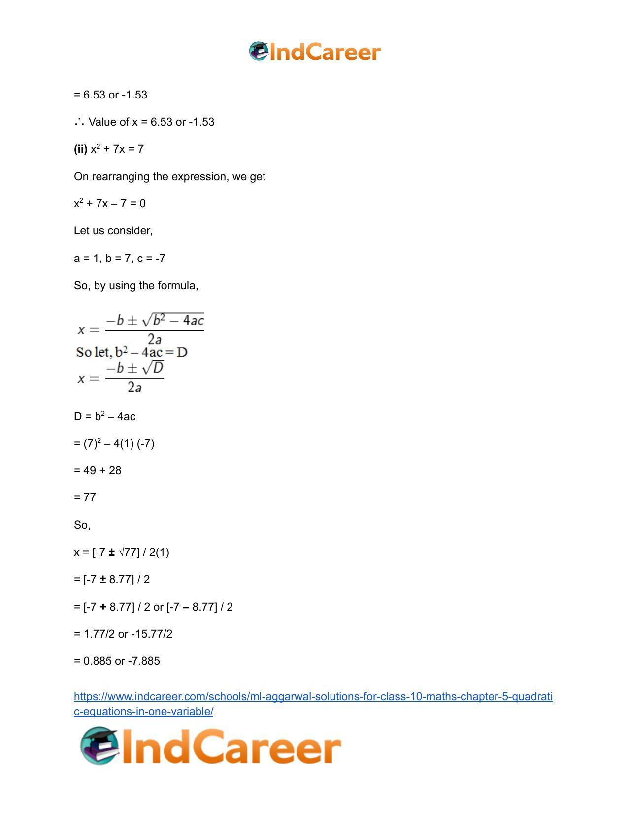 ML Aggarwal Solutions for Class 10 Maths Chapter 5- Quadratic Equations in One Variable - Page 52