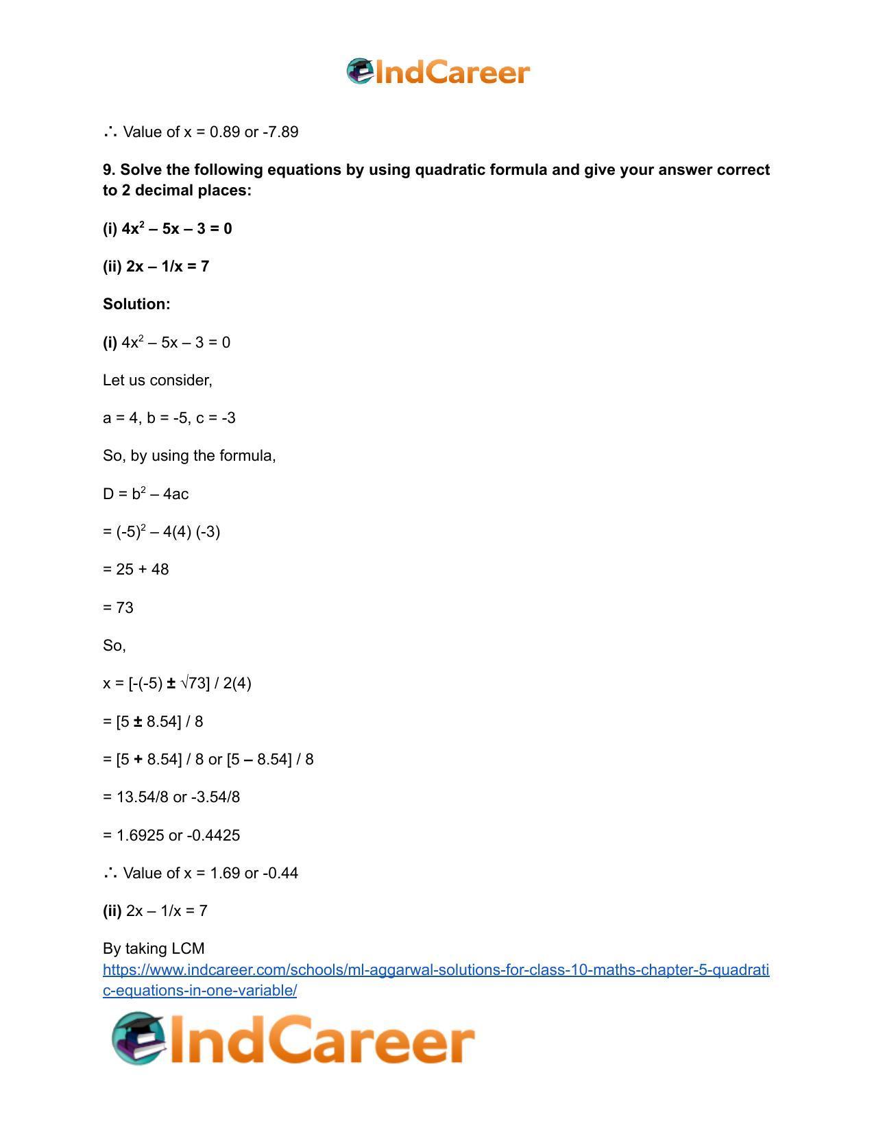 ML Aggarwal Solutions for Class 10 Maths Chapter 5- Quadratic Equations in One Variable - Page 53