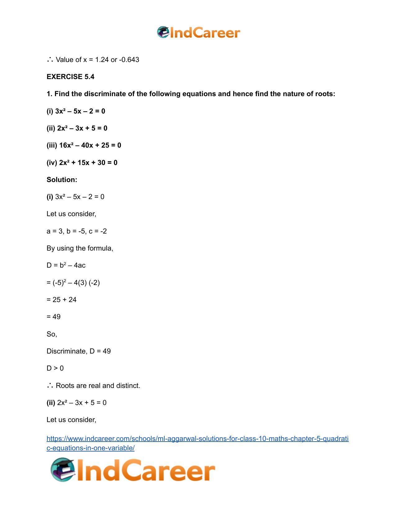 ML Aggarwal Solutions for Class 10 Maths Chapter 5- Quadratic Equations in One Variable - Page 58