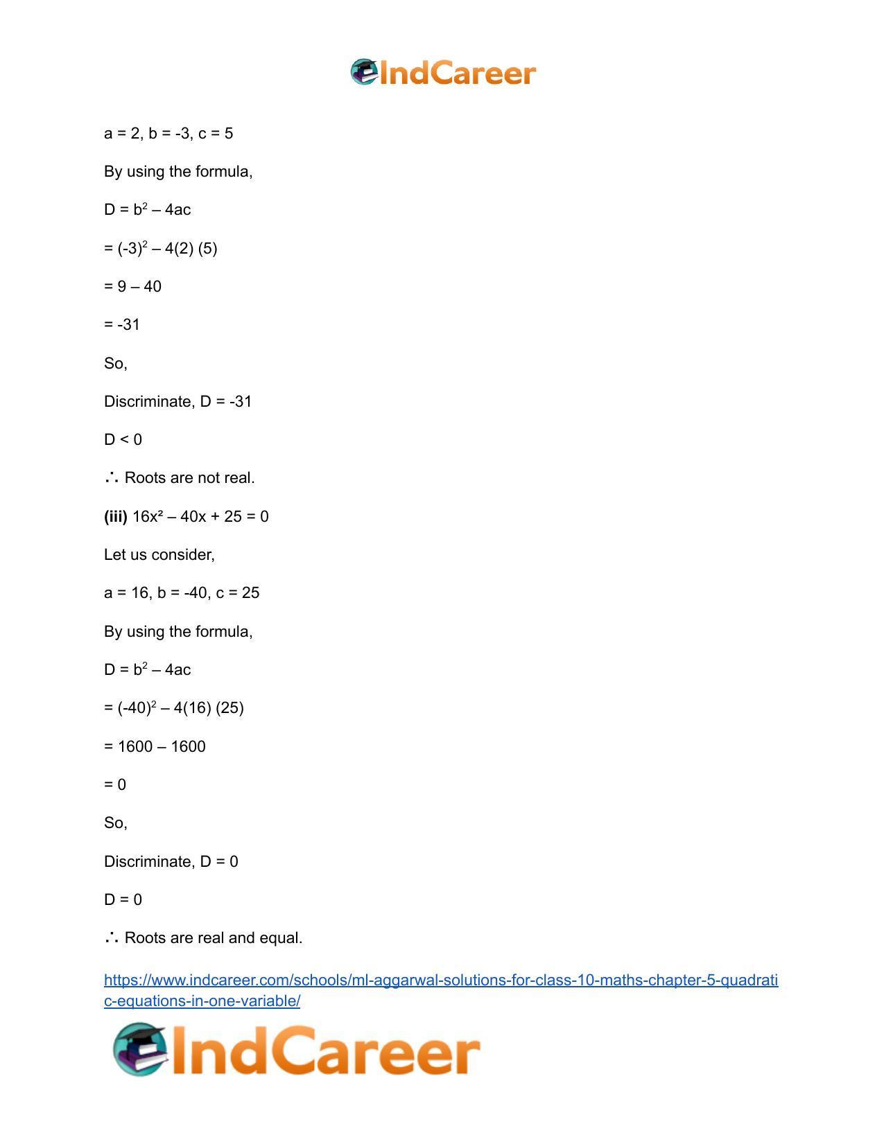 ML Aggarwal Solutions for Class 10 Maths Chapter 5- Quadratic Equations in One Variable - Page 59