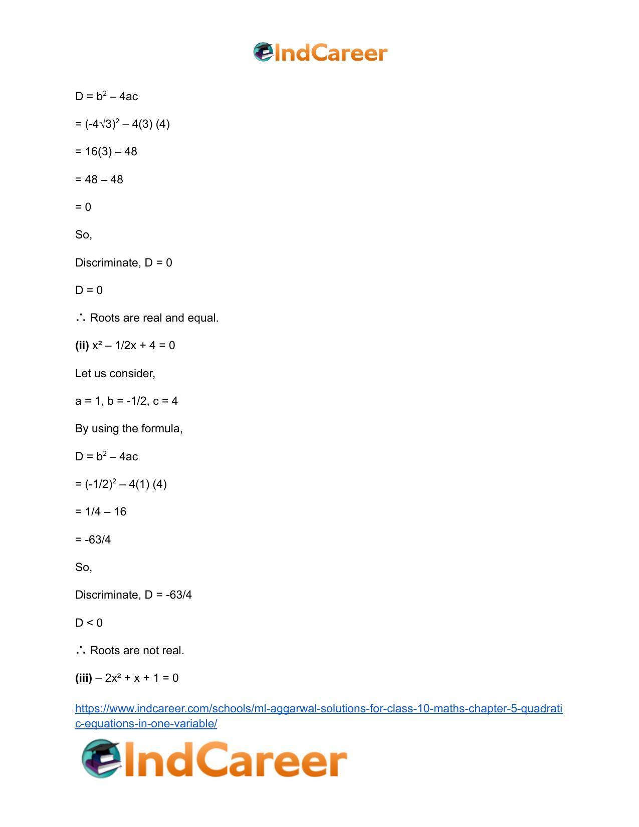 ML Aggarwal Solutions for Class 10 Maths Chapter 5- Quadratic Equations in One Variable - Page 61