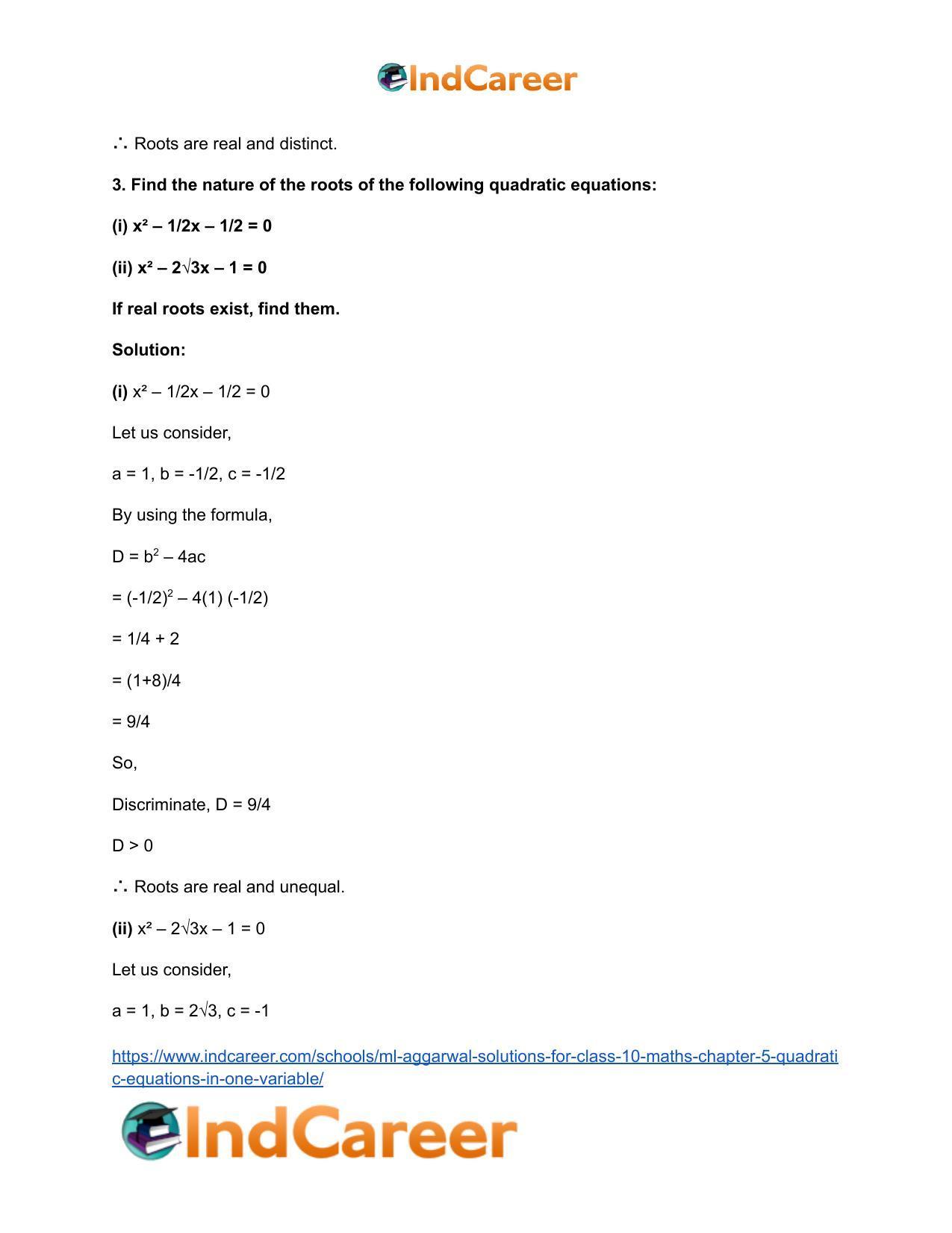 ML Aggarwal Solutions for Class 10 Maths Chapter 5- Quadratic Equations in One Variable - Page 63