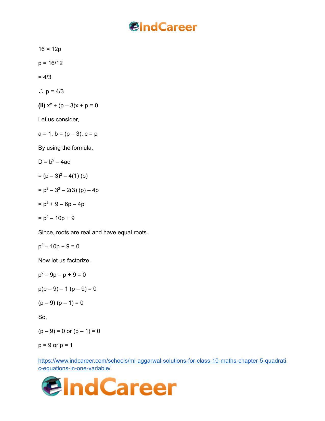 ML Aggarwal Solutions for Class 10 Maths Chapter 5- Quadratic Equations in One Variable - Page 65