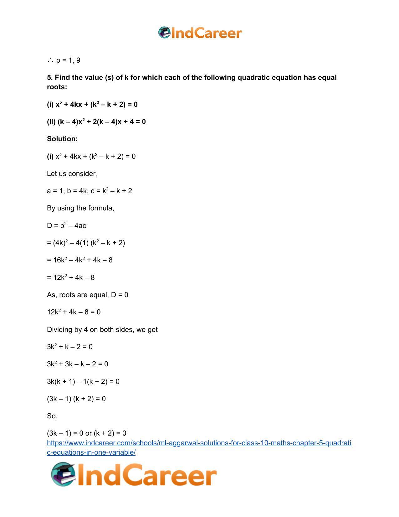 ML Aggarwal Solutions for Class 10 Maths Chapter 5- Quadratic Equations in One Variable - Page 66