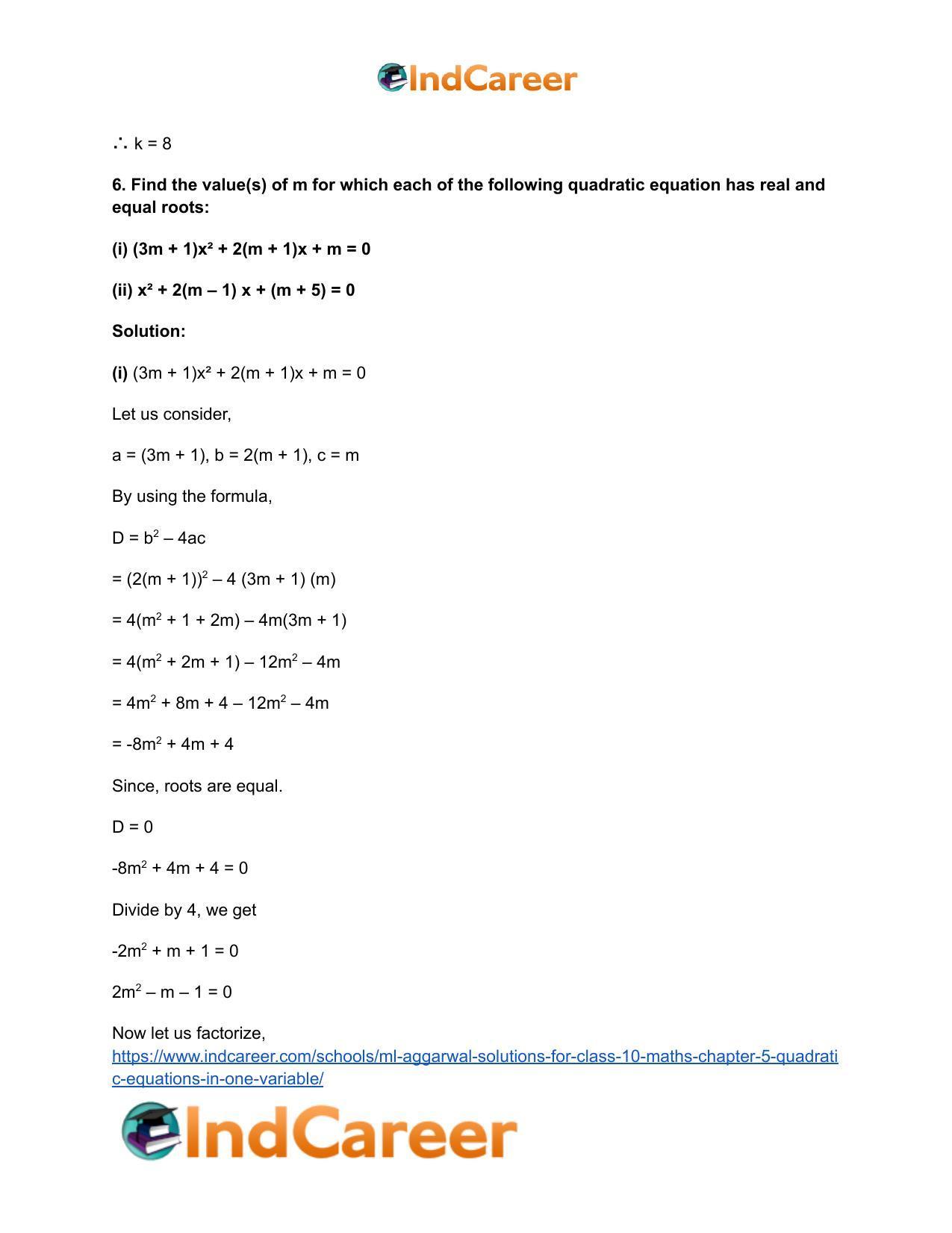ML Aggarwal Solutions for Class 10 Maths Chapter 5- Quadratic Equations in One Variable - Page 68